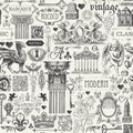 Seamless pattern with sketches in vintage style