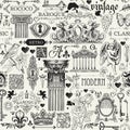Seamless pattern with sketches in vintage style