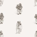 Seamless pattern of sketches walking poodle and shar pei