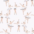 Seamless pattern of sketches young graceful dancing ballerinas Royalty Free Stock Photo