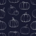 Seamless pattern with sketchy chalk pumpkins. Vector illustration