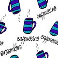 Seamless pattern with sketchy coffee cups Royalty Free Stock Photo