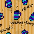 Seamless pattern with sketchy coffee cups Royalty Free Stock Photo