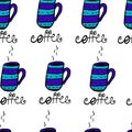 Seamless pattern with sketchy h coffee cups Royalty Free Stock Photo