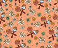 Seamless pattern with skull, flowers and ethnic elemens. Mexic Royalty Free Stock Photo