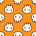 Seamless pattern of a skull for Halloween. Vector pattern of a cute white skull drawn in doodle style with dot eyes and a black Royalty Free Stock Photo