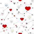 Seamless pattern with skull, heart and arrows