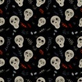 Seamless pattern skulls on a black