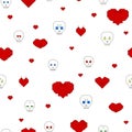 Seamless pattern with skulls and hearts