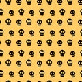 Seamless pattern with skulls. Primitive cartoon flat style. Background and texture on theme of Halloween, danger, death