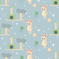 Seamless pattern sleeping cat, napping, cartoon cute, vector illustration for fabric, print, clothing