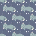 Seamless pattern sleeping cat, napping, cartoon cute, vector illustration for fabric, print, clothing