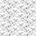 Seamless pattern with sleeping cats. Sketch vector illustration. Hand drawn sleep cat in seamless pattern. Stylish Royalty Free Stock Photo