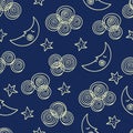 Seamless pattern with sleeping moon and stars for kids.