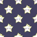 Seamless pattern with sleeping stars for kids. Cute baby shower vector background. Royalty Free Stock Photo