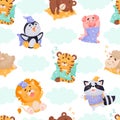 Seamless Pattern with Sleepy Animal with Cute Snout and Pillow Vector Template Royalty Free Stock Photo