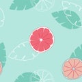 Seamless pattern slice orange or grapefruit fruits on green blue background