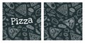 Seamless pattern slice pizza Pepperoni, Hawaiian, Margherita, Mexican, Seafood, Capricciosa with ingredients. Vintage Royalty Free Stock Photo