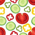 Seamless pattern with slice vegetables. Tomato, bell pepper, cucumber Royalty Free Stock Photo