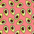 Seamless pattern with sliced boneless avocado Floral pattern isolated on a light coral background. Raster Square Seamless Pattern