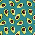 Seamless pattern with sliced boneless avocado Floral pattern isolated on a light green background. Raster Square Seamless Pattern