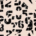 Seamless pattern with sliced, distorted numbers, grungy vector background, texture Royalty Free Stock Photo