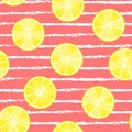 Seamless pattern of sliced lemons on pink background Royalty Free Stock Photo