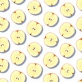 Seamless pattern with sliced ripe sweet apples, fruit background