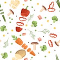 Seamless pattern sliced vegetables with pepper potato and carrot colored food icons for cooking vector illustration Royalty Free Stock Photo