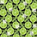 Seamless pattern with slices of lime, mint and ice. Royalty Free Stock Photo