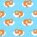 Seamless pattern with sloth sleeping on a cloud. Vector Royalty Free Stock Photo