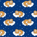 Seamless pattern with sloth sleeping on a cloud. Vector Royalty Free Stock Photo