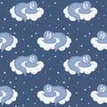 Seamless pattern with sloth sleeping on a cloud. Vector Royalty Free Stock Photo