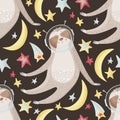 Seamless pattern with sloths in flat style.