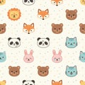 Seamless pattern of small animal head icons with cute faces in flat pastel design Royalty Free Stock Photo