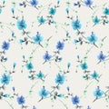 Seamless pattern small blue and green flowers on a gray background. Watercolor -4 Royalty Free Stock Photo