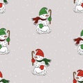 Seamless pattern with small cheerful christmas snowmen