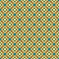 Seamless pattern of small colored squares in a geometric ornamental style, beige background Royalty Free Stock Photo