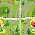 Seamless pattern with small cute town map. Houses, trees, roads Royalty Free Stock Photo