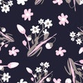 Seamless pattern with small flowers on background. Modern and Trendy fashionable floral texture for fabric, wallpaper, interior,