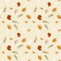 Seamless pattern of small flowers, butterflies and leaves in doodle style. Print, background, textile, wallpaper Royalty Free Stock Photo