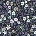 Seamless pattern with small flowers. Cute purple, brown, white, grey, floral background. Print textiles, fabrics, backgrounds, Royalty Free Stock Photo