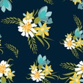 Seamless pattern with small flowers on a dark background. Modern and Trendy fashionable floral texture for fabric, wallpaper,