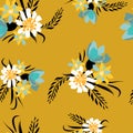 Seamless pattern with small flowers on a dark background. Modern and Trendy fashionable floral texture for fabric, wallpaper,