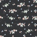 Seamless pattern with small flowers on a dark background. Rich fashionable floral texture for Wallpaper, interior, tiles, print, t