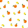 Seamless pattern with small lemon, orange stickers. Fruit isolated on a white background Royalty Free Stock Photo