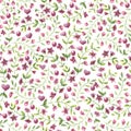 Seamless pattern small pink flowers and leaf on white background Royalty Free Stock Photo