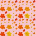 Seamless pattern of small simple watercolor flowers on a delicate pink background, print for fabric, background for