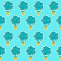 Seamless pattern of small tangerine tree in a pot in contour sty