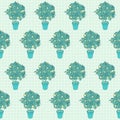 Seamless pattern of small tangerine tree in a pot in contour sty Royalty Free Stock Photo